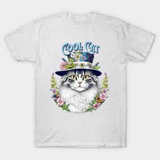 Cool Cat in a Floral Hat T-Shirt